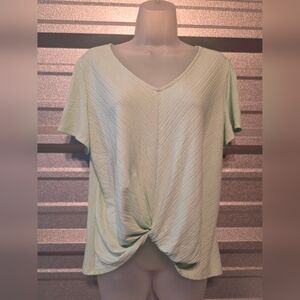 W5 Light Green V-Neck Twist Front Tee